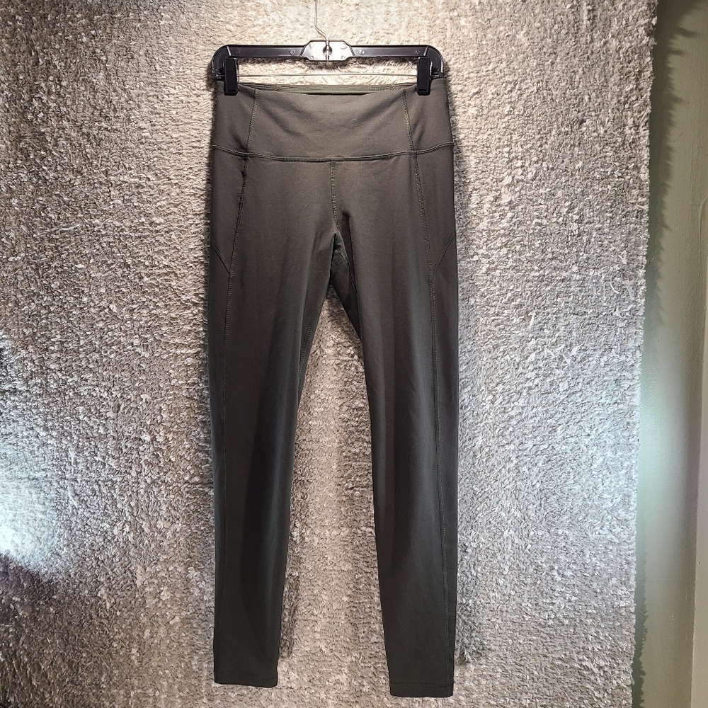 Under Armour Leggings Yoga Women Medium Green Logo Polyester Blend Back Pocket